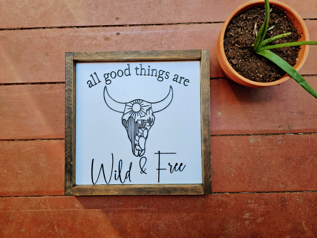 Western Cow Bull 3D Wood Sign Black and White