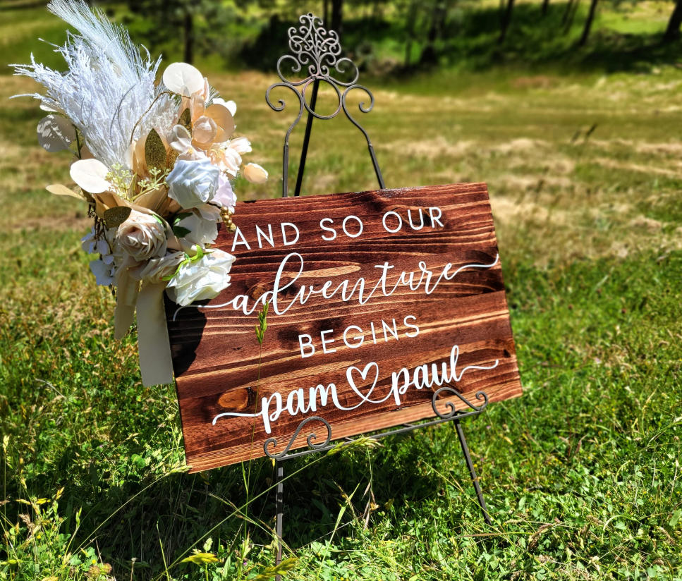 And so our adventure begins- personalized wood wedding sign 