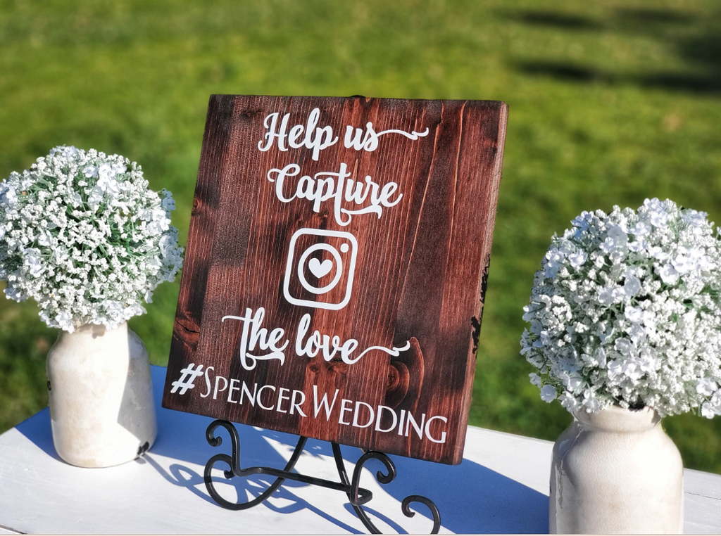 Help us capture the love. Instagram logo with personalized and custom hashtag 