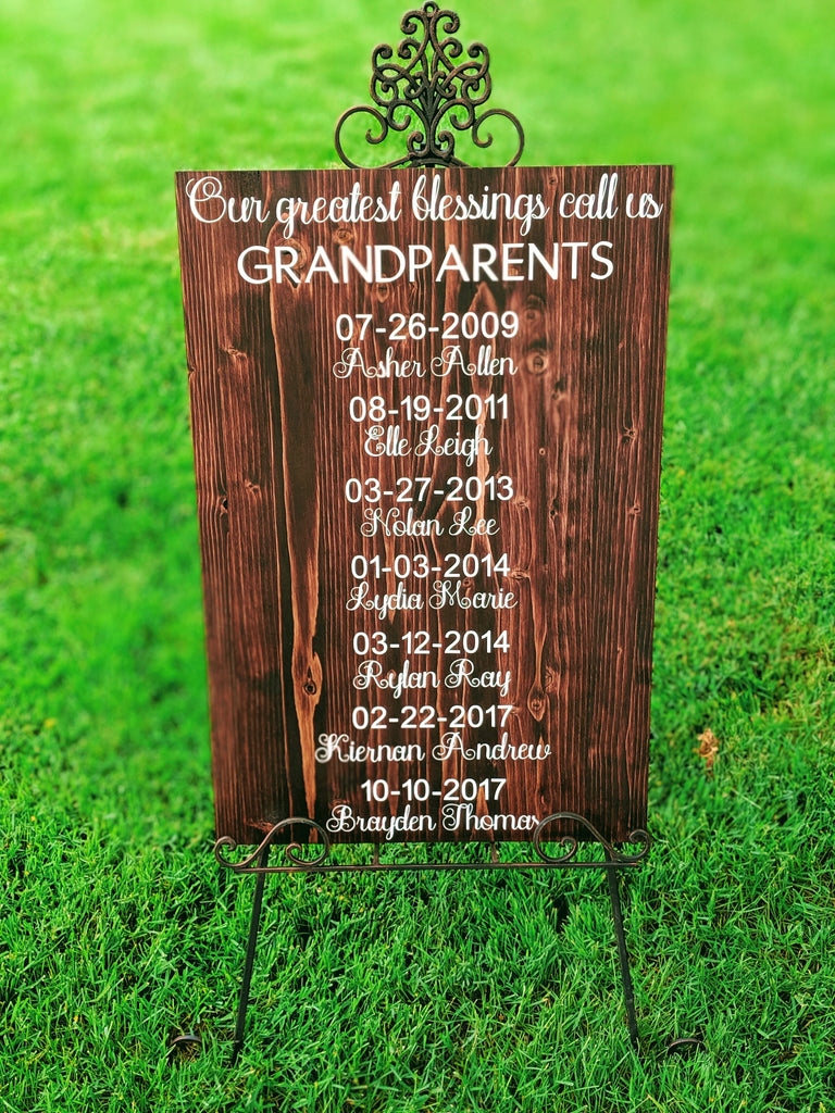 Our greatest blessings call us GRANDPARENTS. Includes up to 8 personalized names and birthdates 
