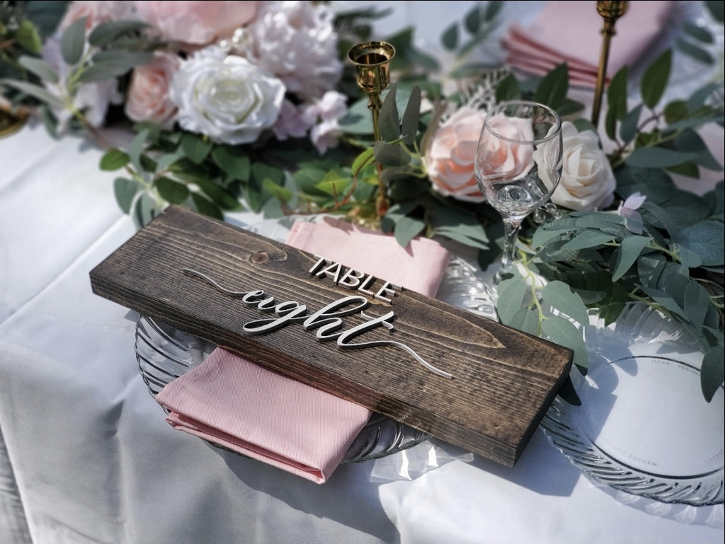 3D wood script table numbers