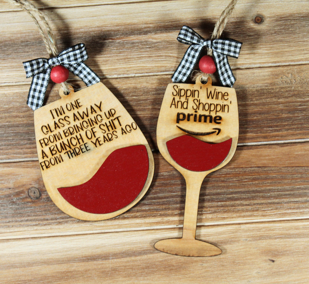 Set of 2 Funny Wine Ornaments