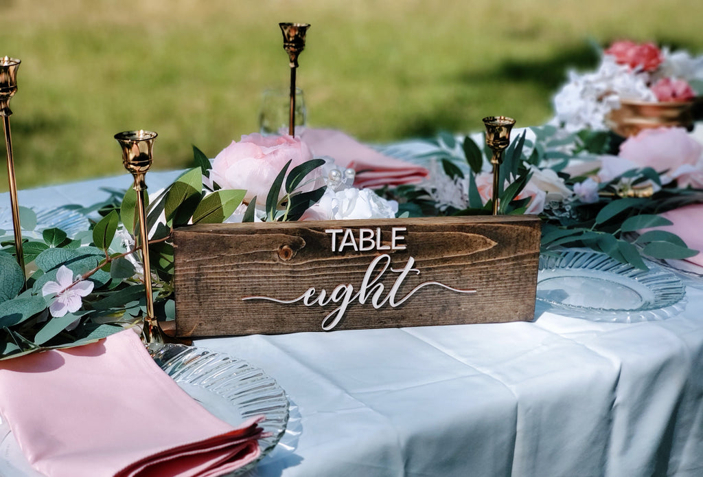 Wedding table numbers with script font