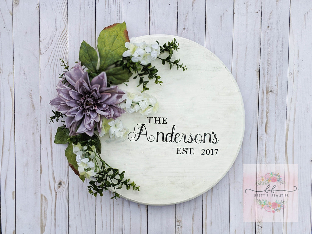 Personalized Floral Wood Round