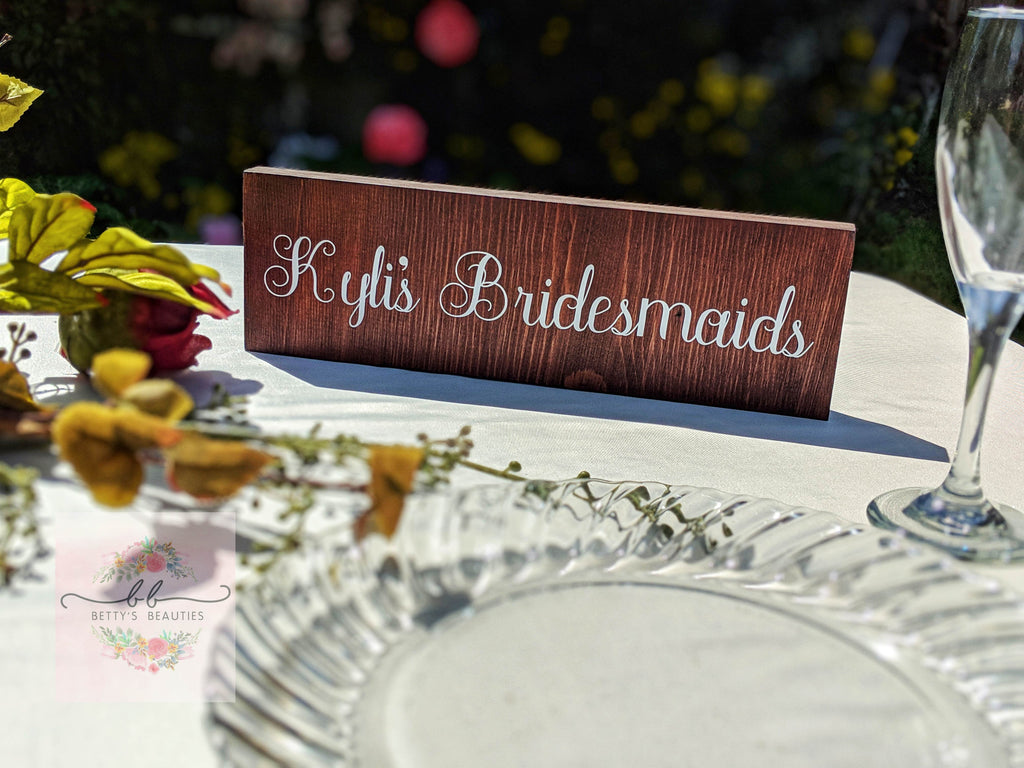 Personalized natural wood wedding reception table sign