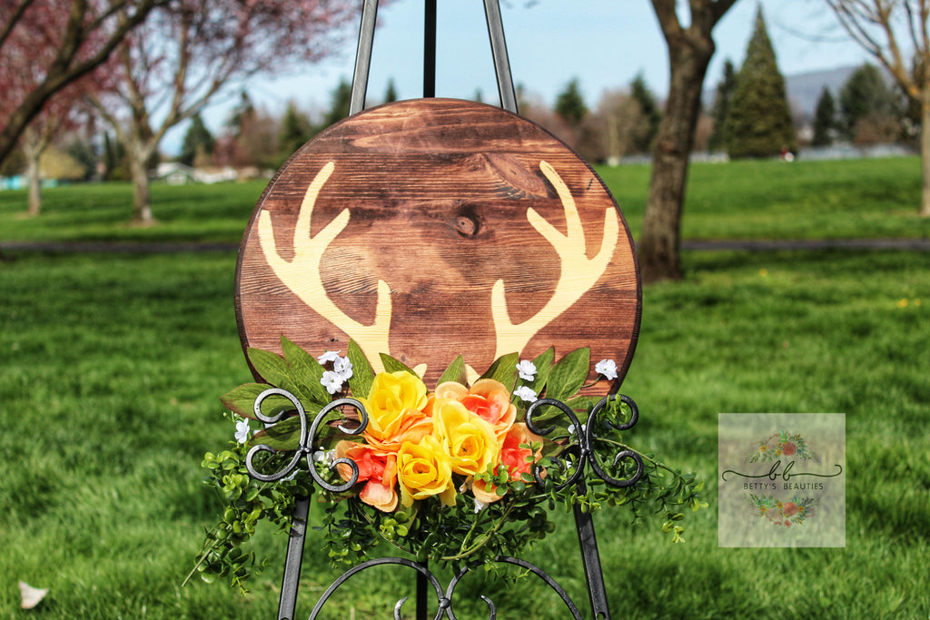 Custom Made Antler Wood Sign with flowers