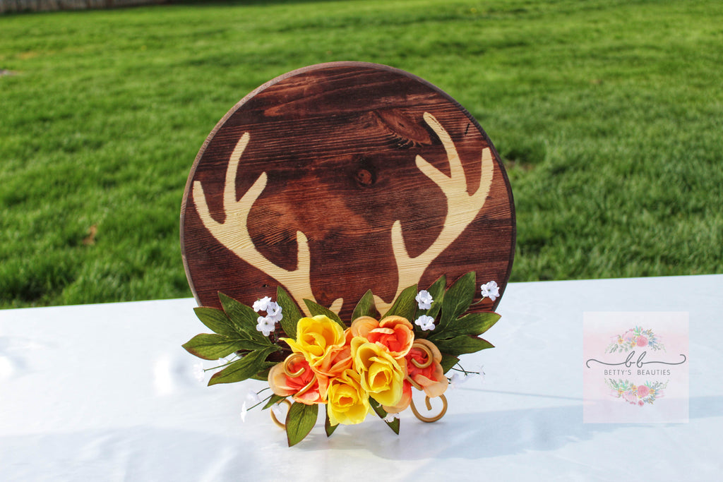 Rustic Deer head floral wood sign