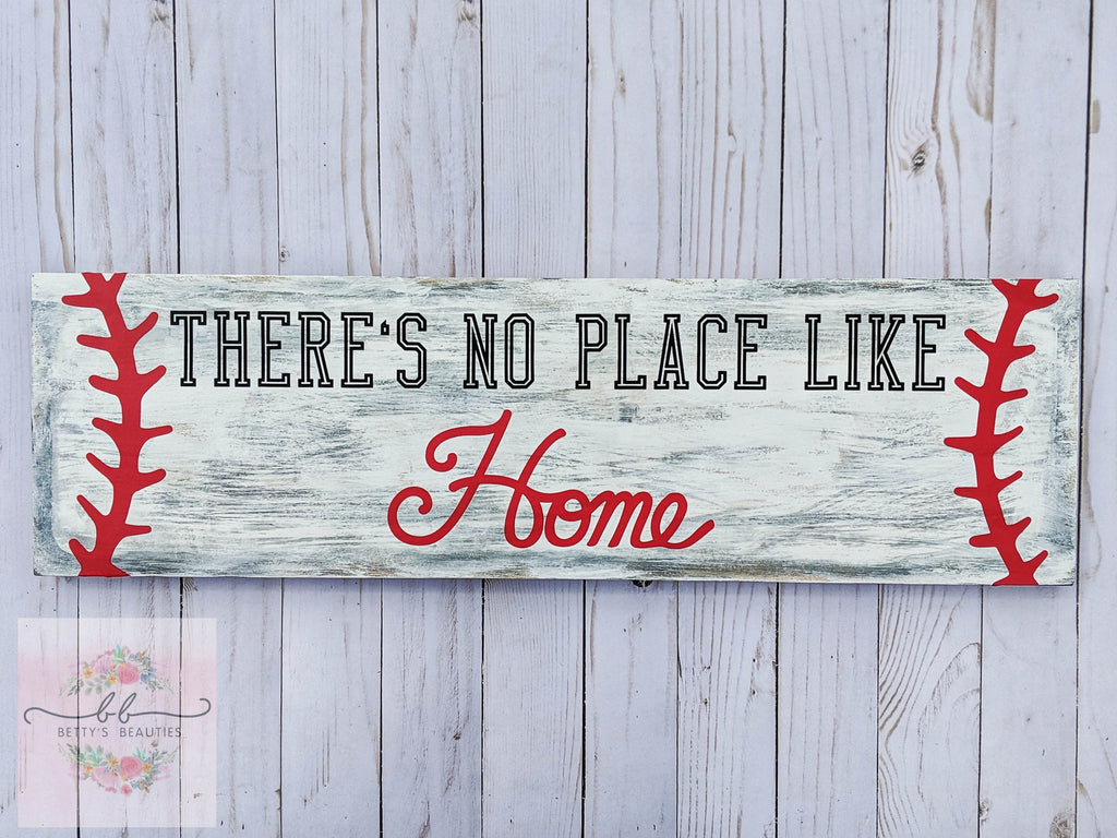 "There's No Place Like Home" Baseball themed hanging wood sign